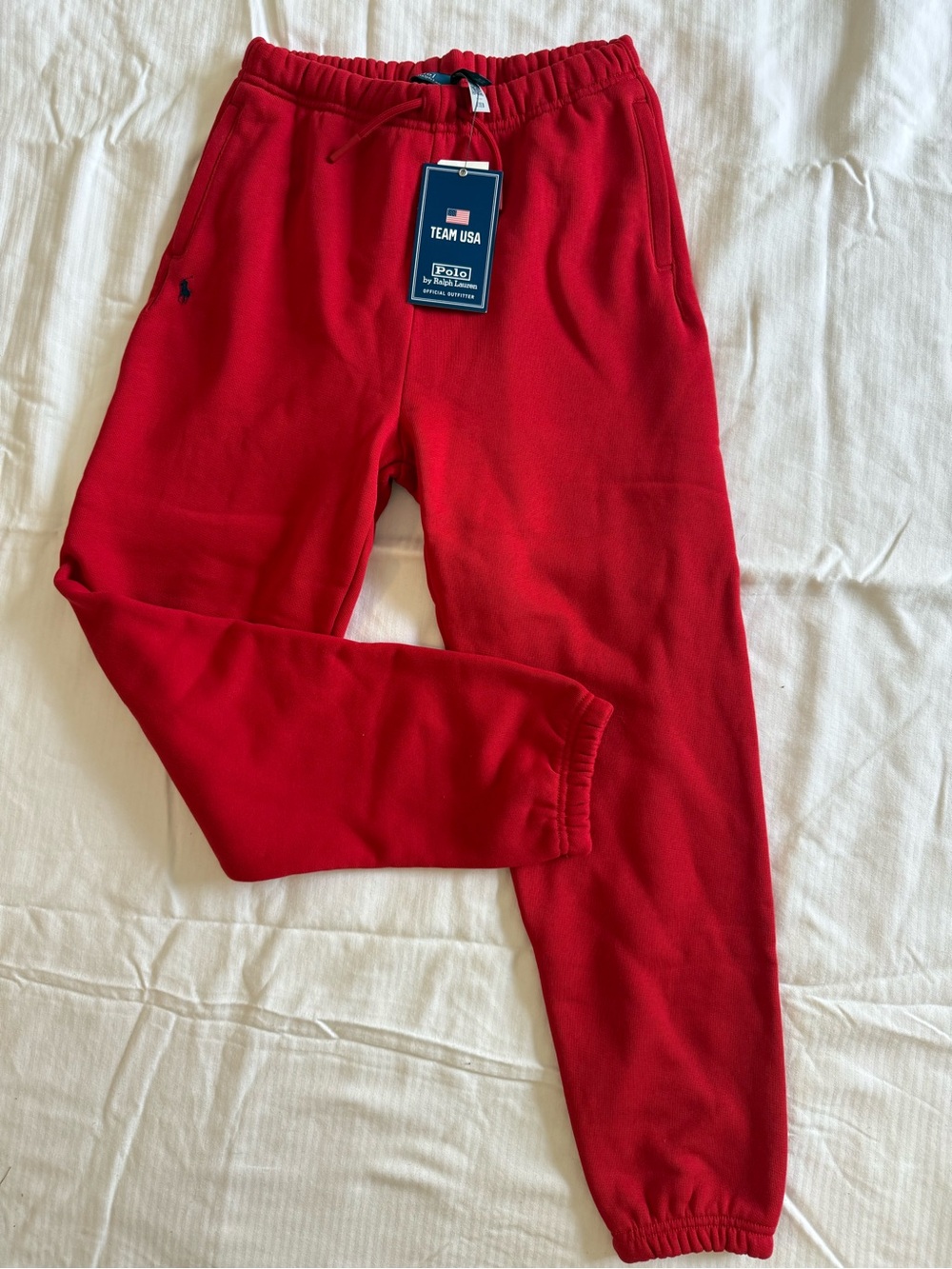 New boys Polo Ralph Lauren sz XL 16 Red Fleece Joggers with Navy Logo